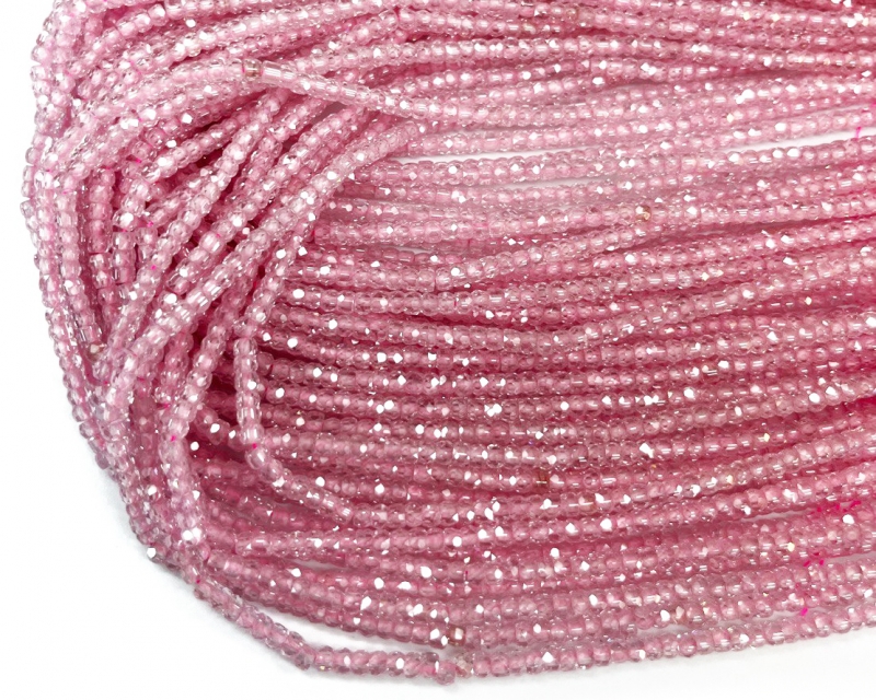 Бусины Циркон натуральный рондель ювелирной огранки размер 2*3мм цвет розовый