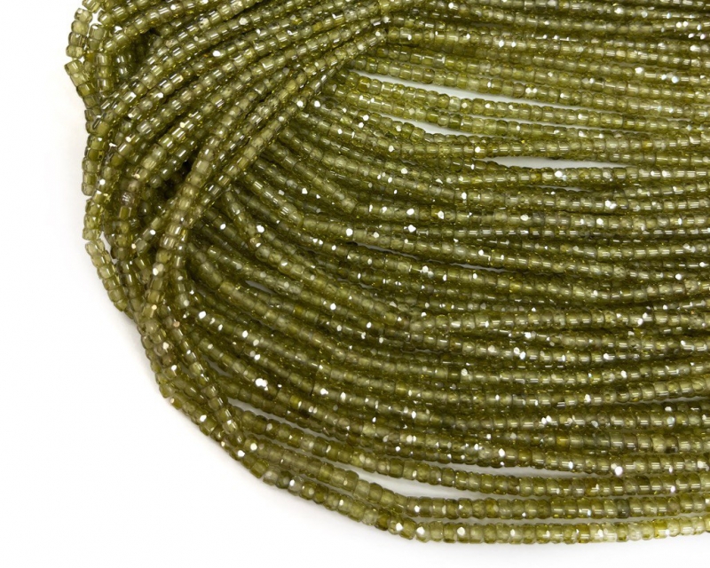 Бусины Циркон натуральный рондель ювелирной огранки размер 2*3мм цвет зеленый