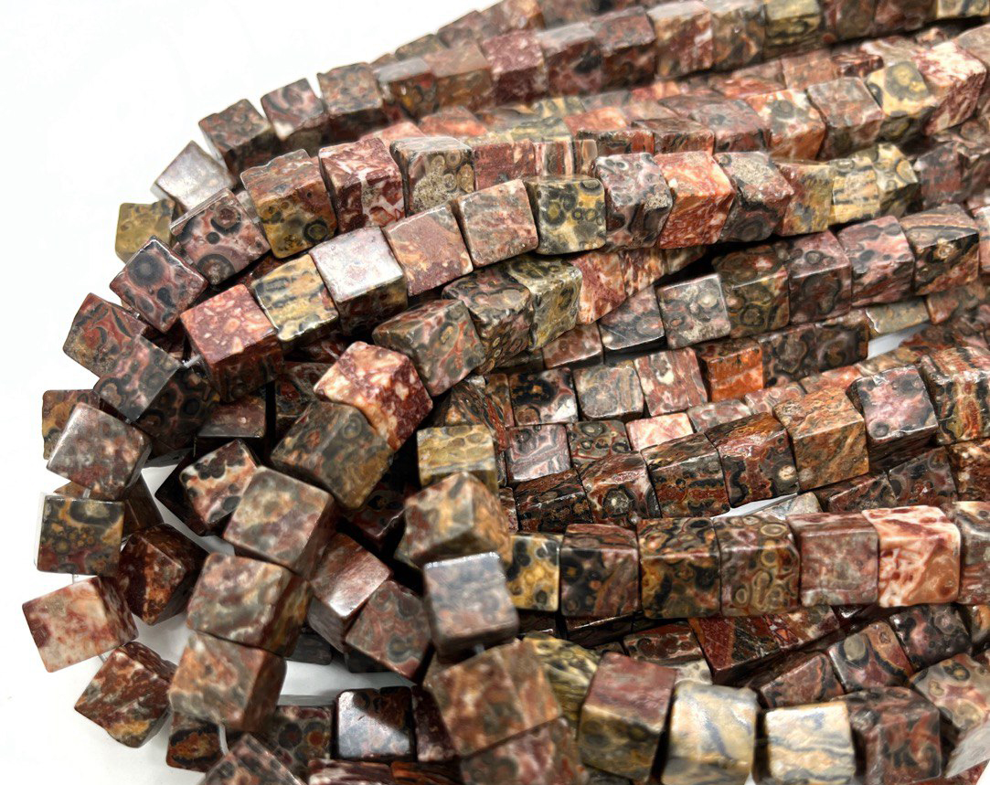Бусины Яшма леопардовая форма кубик размер  8мм
